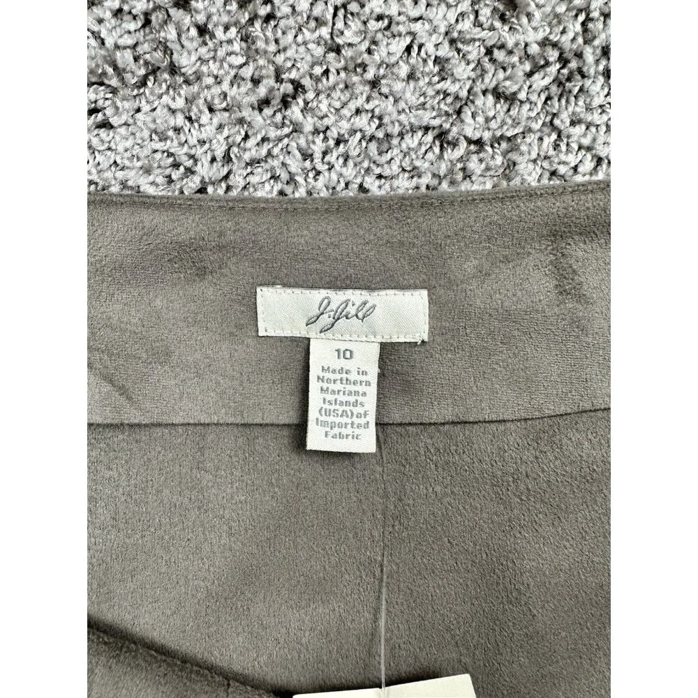 J. Jill‎ Faux Suede Midi Skirt Gray Flounce Hem Boho Workwear Size 10 NWT